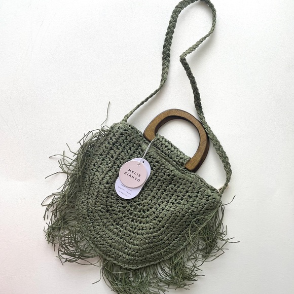 Melie Bianco green straw purse Sicily new boho - Picture 5 of 11